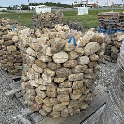 Cobbles in wire basket